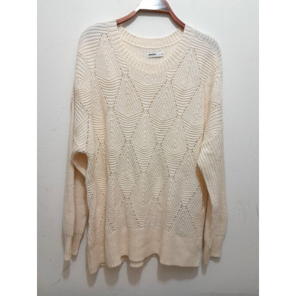 New Sonoma Womens 2XL Open Knit Lightweight Soft Comfy Sweater Cream